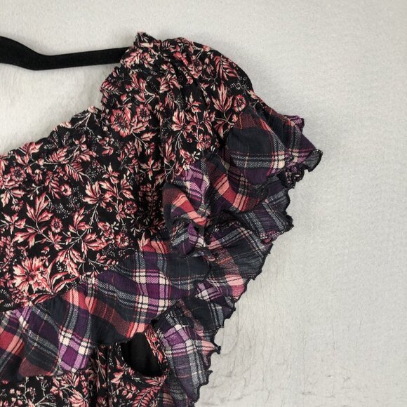 Free People Maxi Dress Womens Large Blue Pink Floral Boho Ruffle Cottage Core - Picture 15 of 16